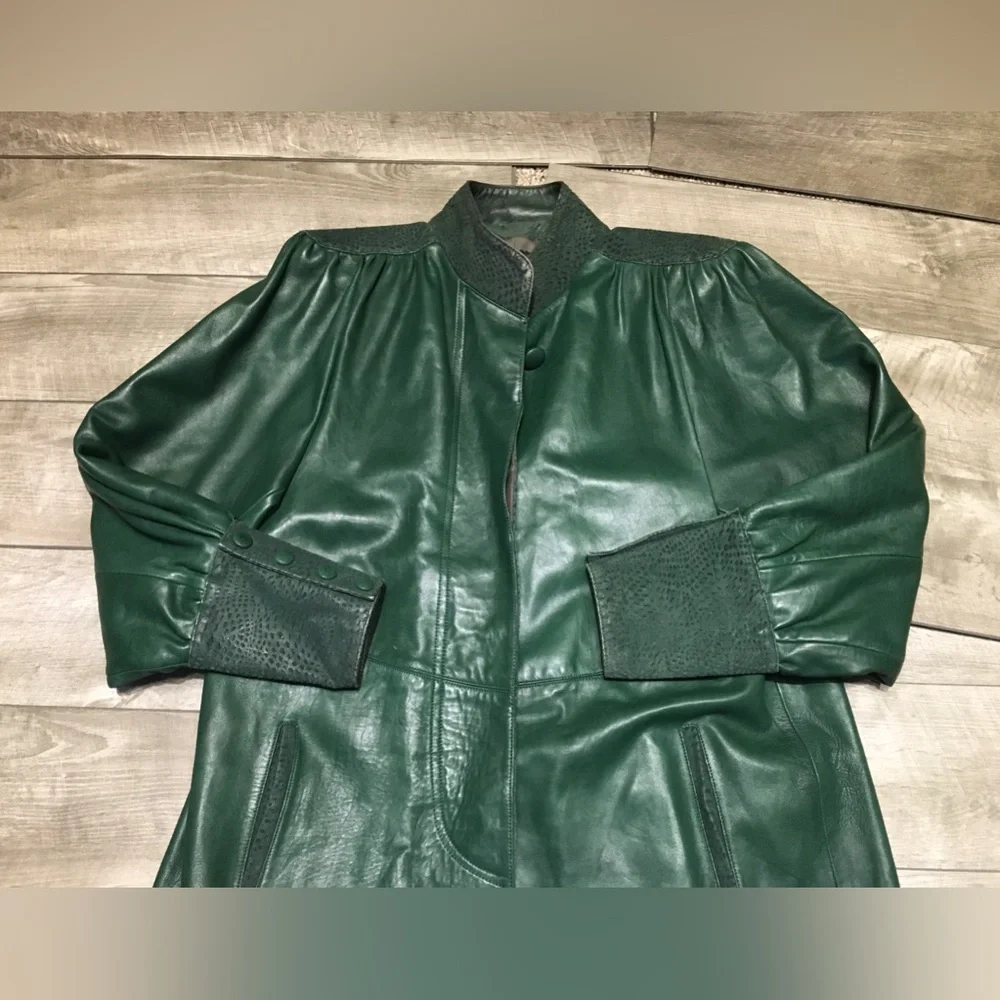 Vintage Fantasia Womens 80’s Bomber Coat Green Leather Oversized Jacket Sz Large